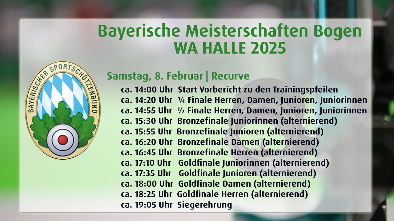 Bayerische Meisterschaft Bogen (WA) Halle - Sa., 8.2.2025 Recurve