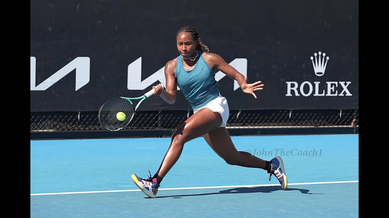 Coco Gauff -- Tennis Training   --  In  Slow Motion.