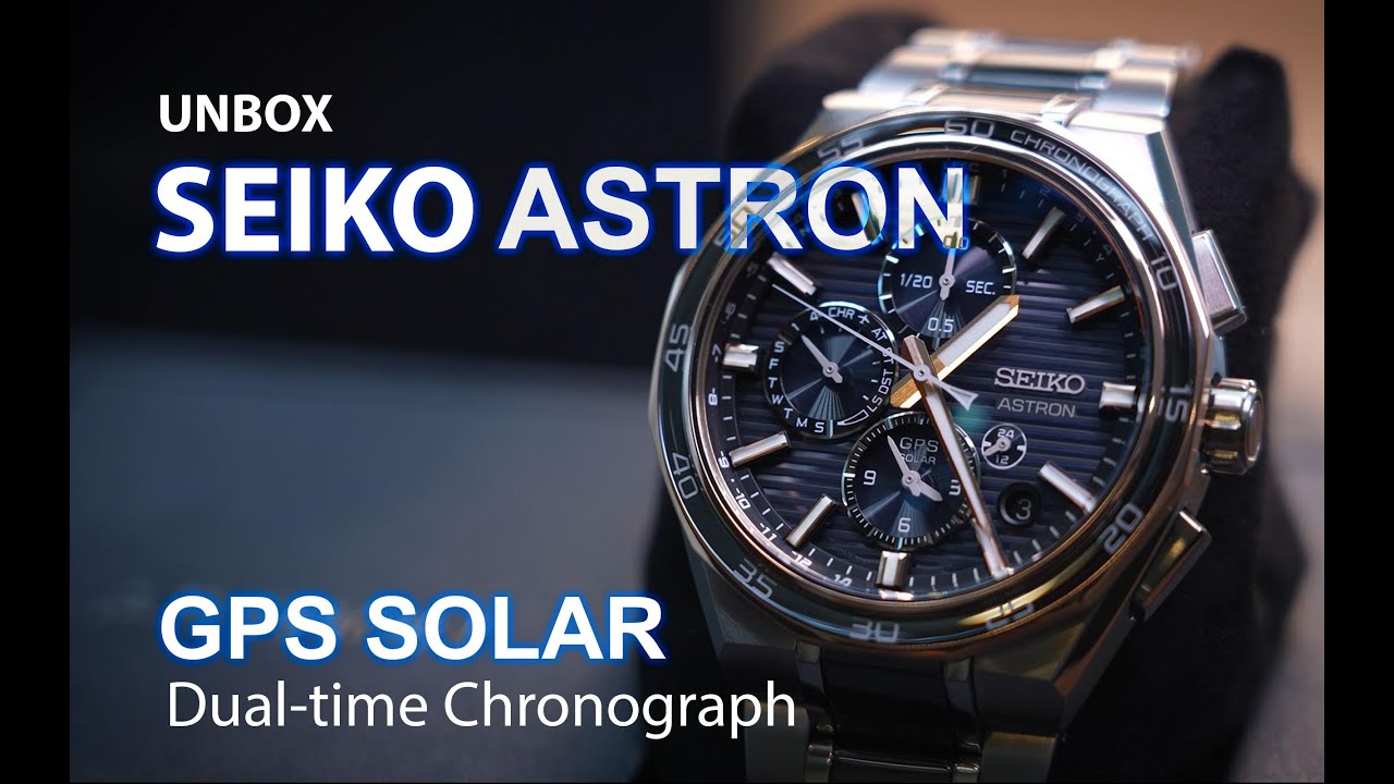 Unbox Seiko Astron นาฬิกา GPS Solar Dual-Time Chronograph