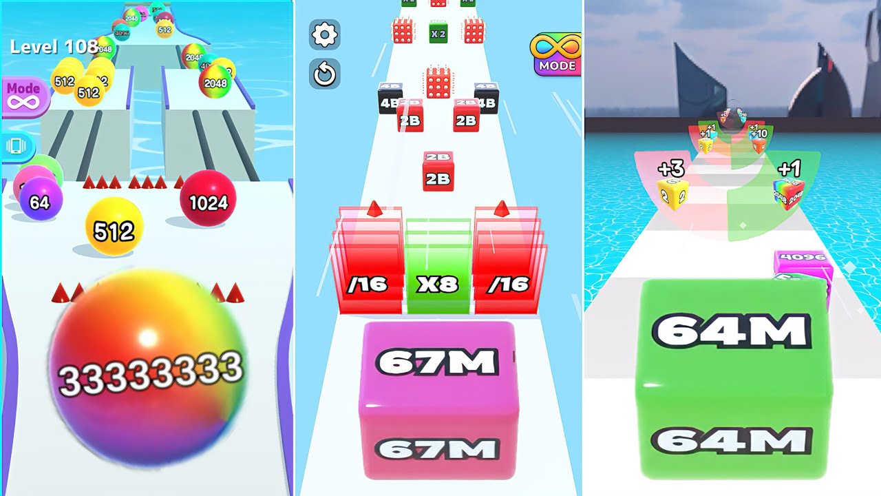 Jelly Tube Run vs Numbers Ball Blend Challenge vs Jelly Run 2048 | 3 in one Gameplay Run & Merge