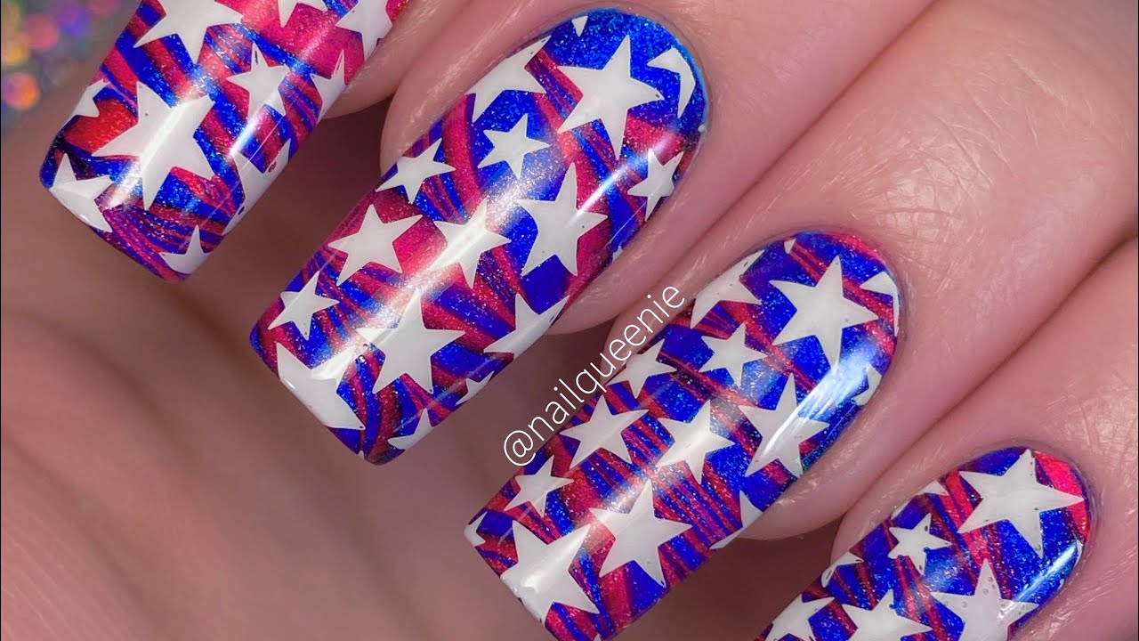 Holo Taco Patriotic Watermarble Nail Art Tutorial