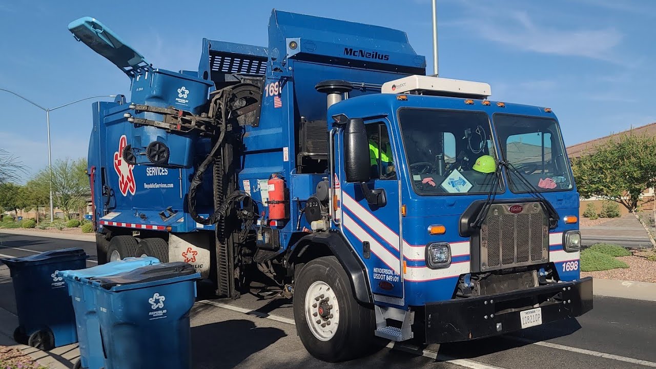 Republic Services 2 Peterbilt 520 McNeilus ZR Garbage Truck On Las Vegas Garbage and Recycling!!!!!