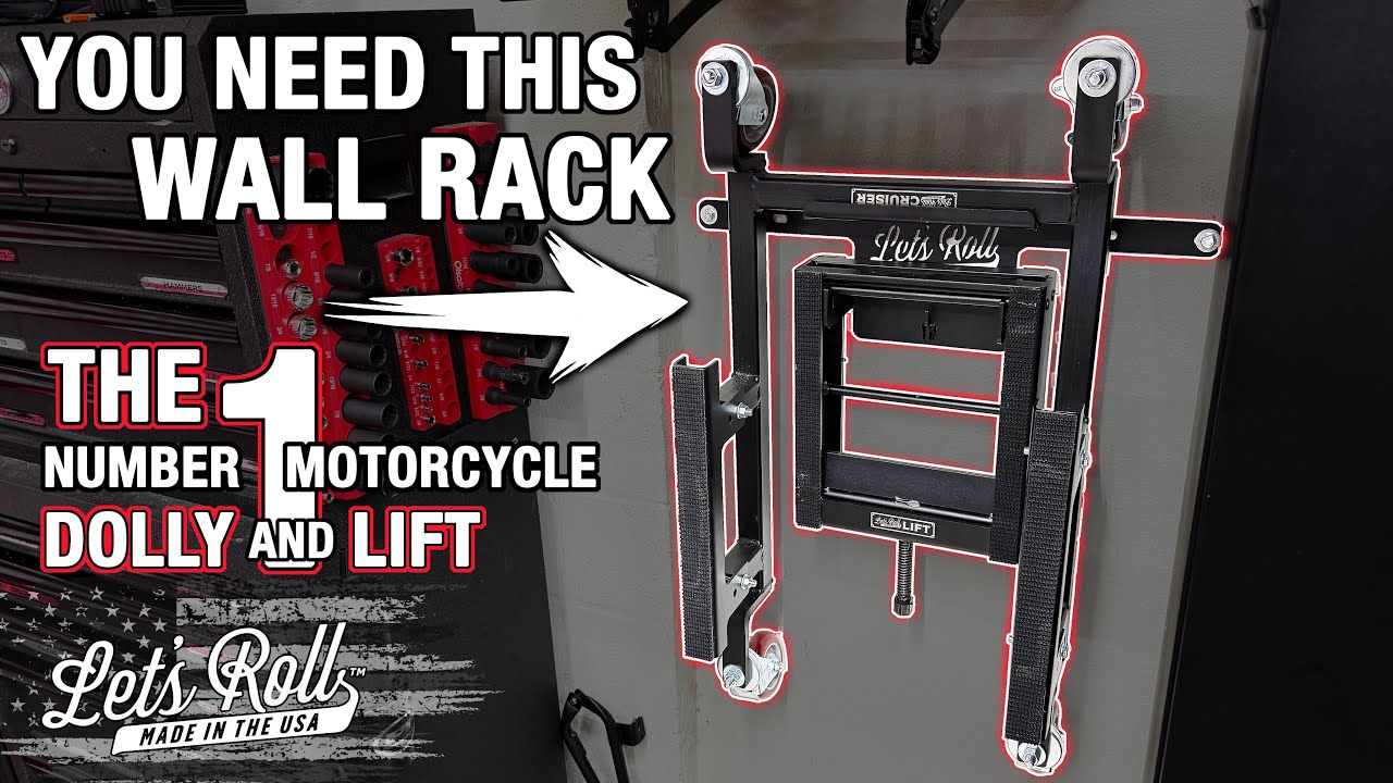 The Let's Roll Motorcycle Dolly and Lift Wall Rack