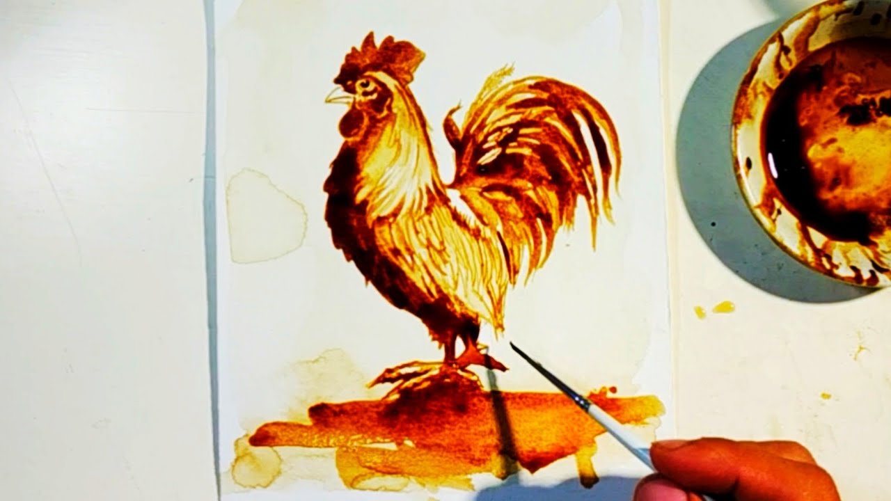 simple! cara melukis ayam kate pakai kopi, || coffee painting for Beginner.