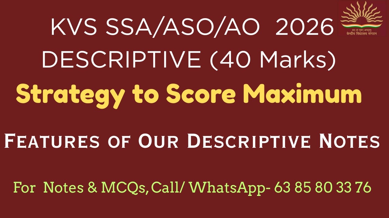 KVS SSA / ASO / AO Descriptive Strategy 2026 | How to Score Good Marks in Tier-2 ✍️