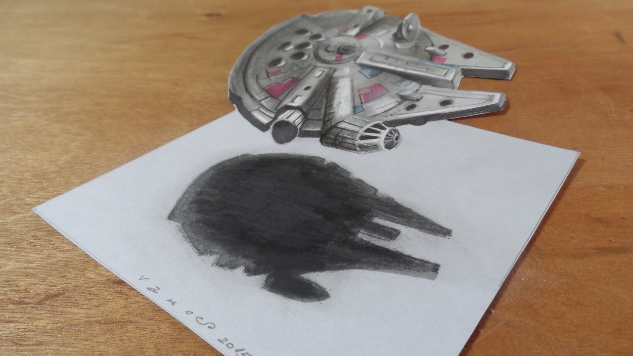 Amazing 3D drawing of the Millennium Falcon - How to Draw Millennium Falcon