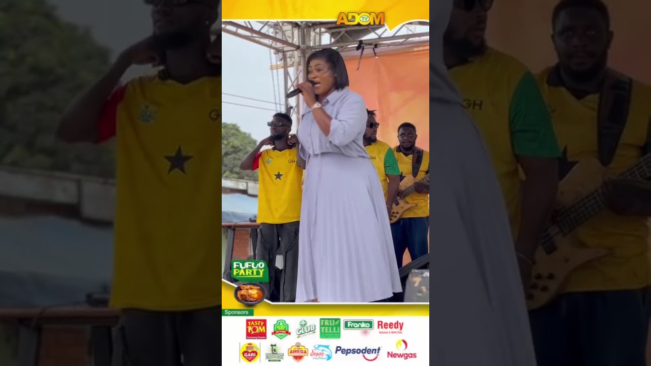 Joyce Blessing is bringing the energy on stage at the Adom TV Fufuo Party