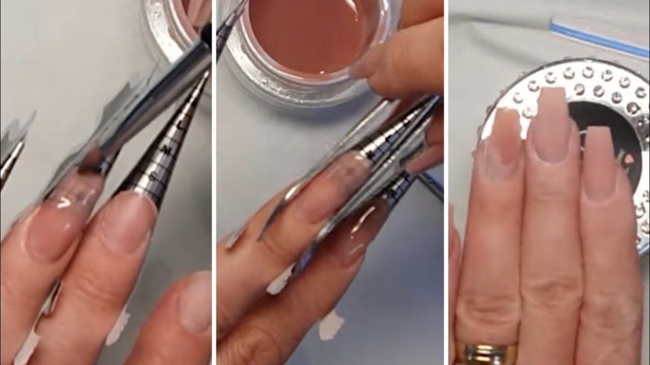 Real time short nail extensions. Sculpting tapered square nail extensions with fiber gel.