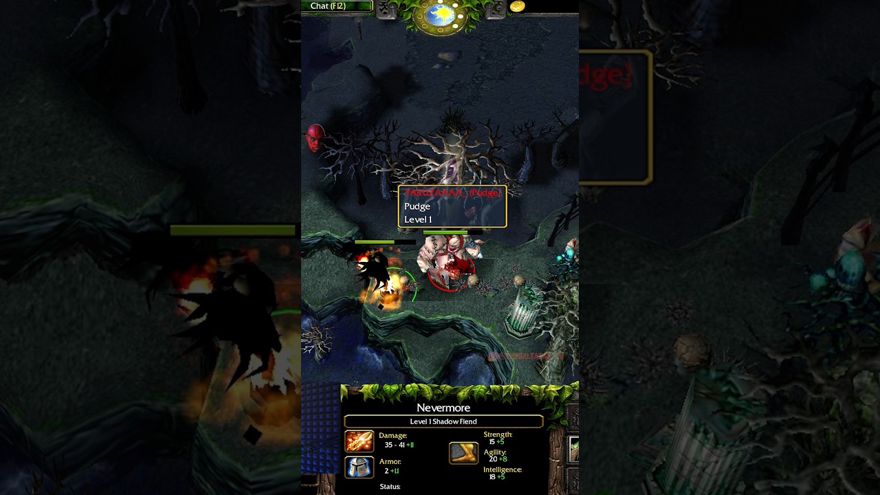 DOTA УРОВЕНЬ 1: SF против PUDGE (ПЕРВАЯ КРОВЬ)