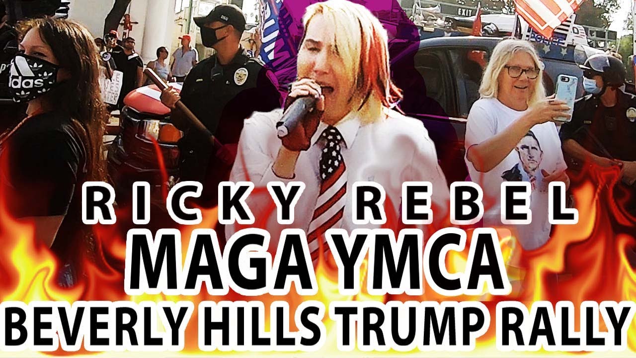 Beverly Hills: Ricky Rebel Performs MAGA YMCA Surrounded By BLM, ANTIFA And Police &bull; Trump Rally