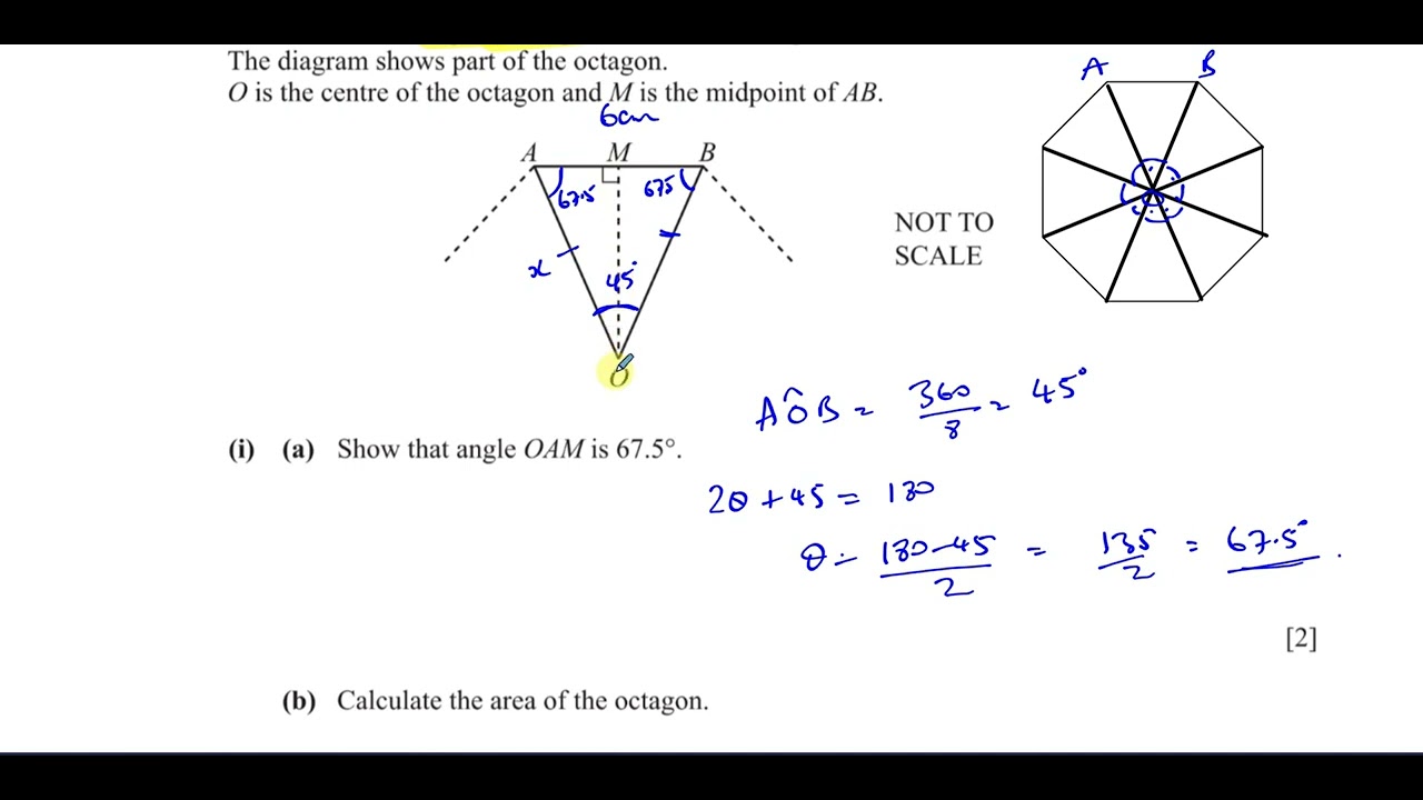 0580/41/M/J/22 (IGCSE), Paper 41, Q5(a),Mensuration, Area of Basic Shapes, Polygons, Trigonometry
