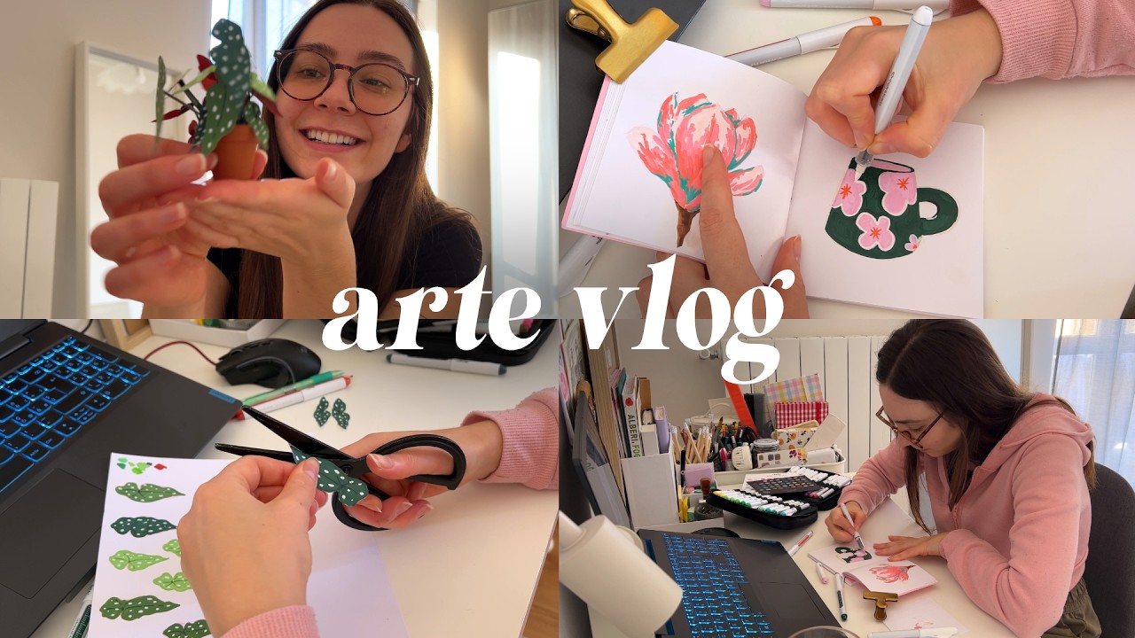 vlog: arte com marcadores Ohuhu, bordado e mini planta de papel