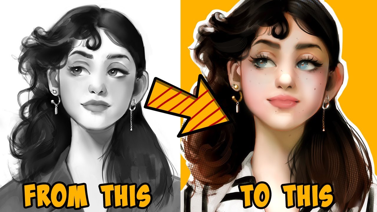 GRAYSCALE to COLOR digital painting / Semi Realistic Drawing Tutorial