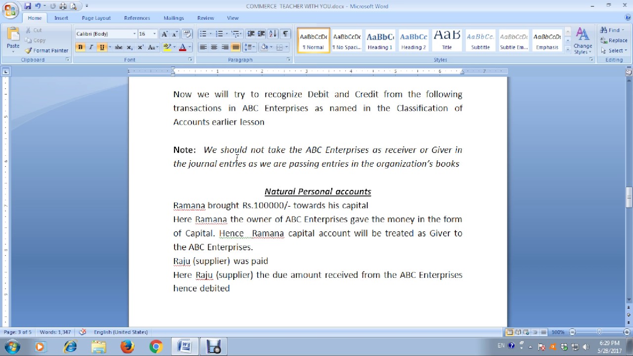 Basic Accounting course in telugu  ( Practical)Golden rules of Accountancy