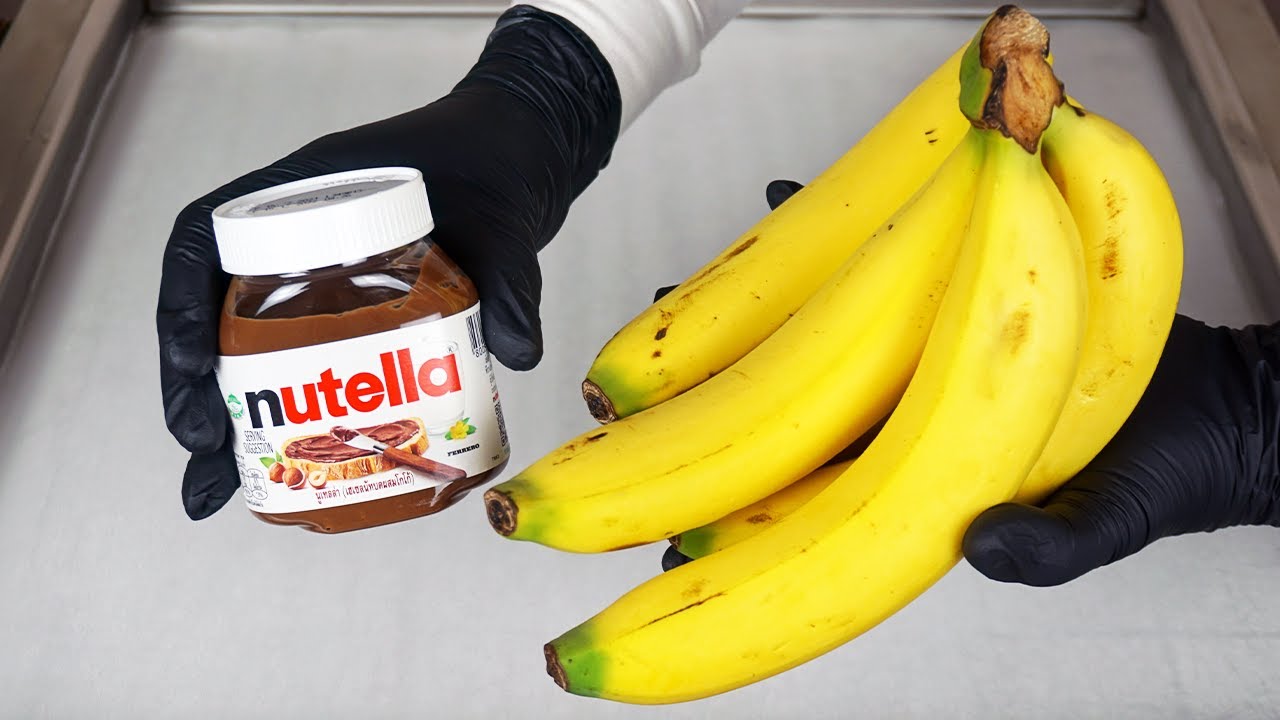 Nutella Banana Ice Cream Rolls | how to make fried Ice Cream with Nutella and fresh Bananas | ASMR