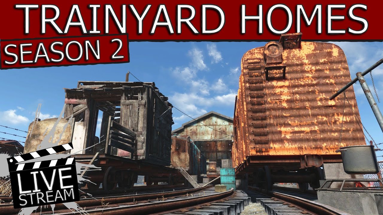 Fallout 4 Settlement Building - Trainyard Homes (Poor People District) - LIVESTREAM