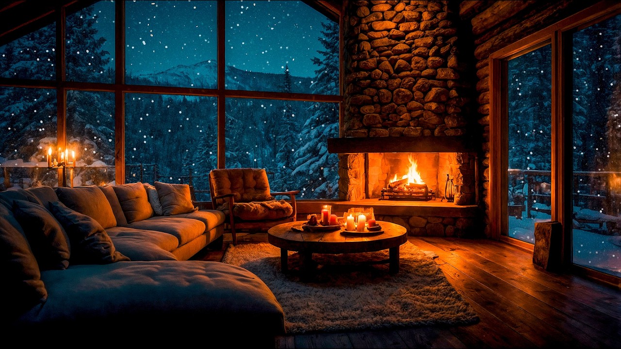 12 Hours Snowstorm Cabin ❄️🔥 Blizzard & Fireplace Sounds for Deep Sleep | Cozy Winter Night 4K