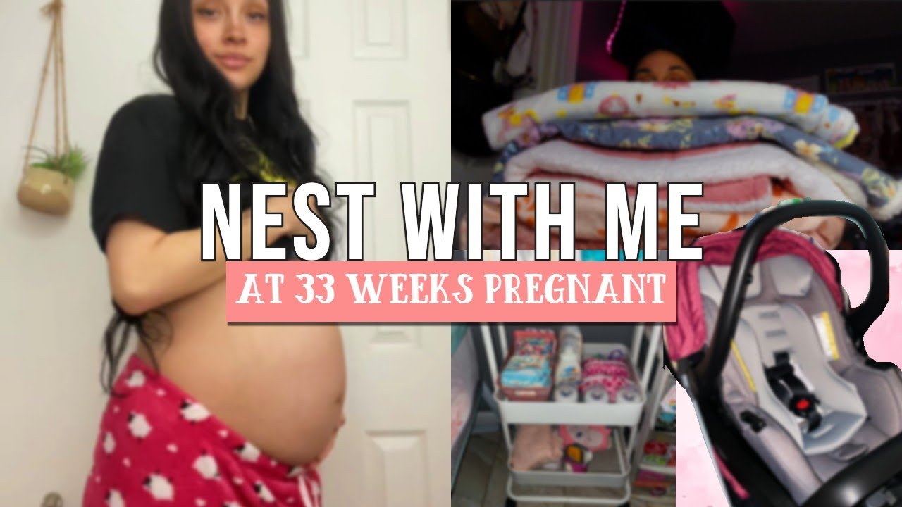 NEST WITH ME AT 33 WEEKS PREGNANT👶🏻🩷 | building bassinet & bedside diaper cart - FIRST TIME MOM