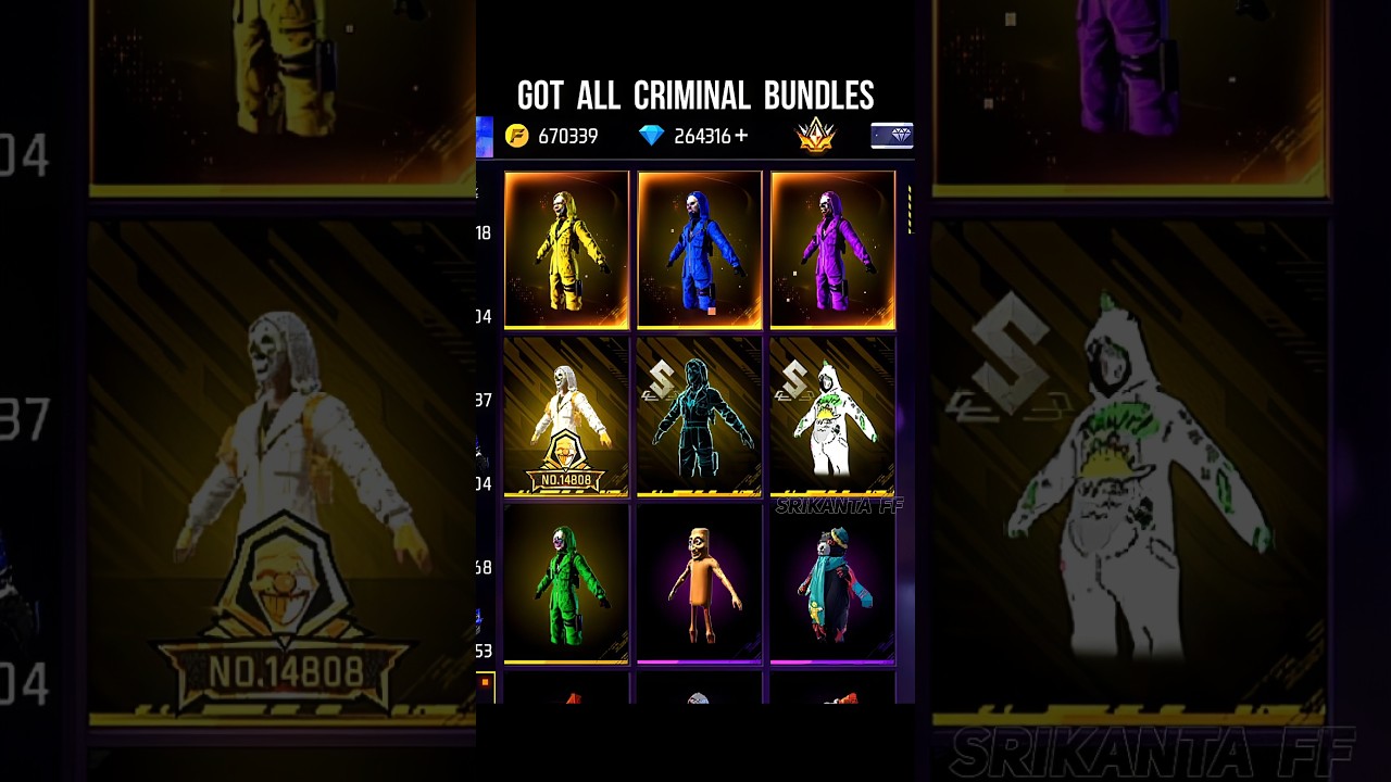 Got All Criminal Bundles 😱 Top Criminal Bundle In Free Fire | Top Criminal Ring #srikantaff