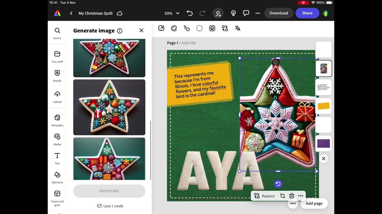 Adobe Express Festive Quilt #Winterfest2025 @DigiLearnRen #AdobeEduCreative