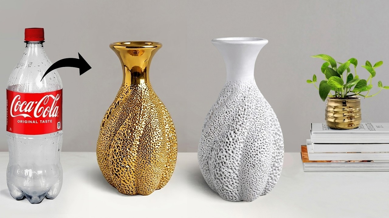 Plastic bottle flower vase || Flower vase making with cement || Best out of waste