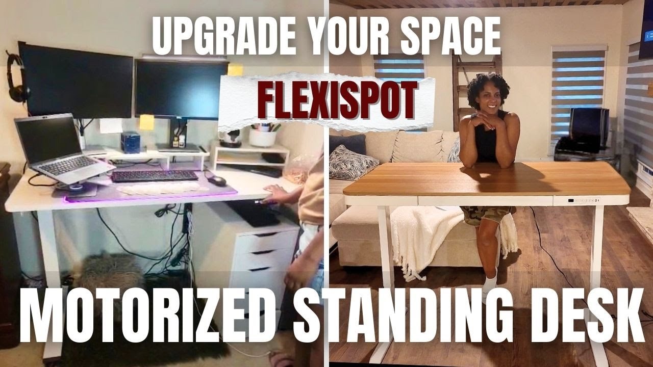 EPIC DOUBLE DESK MAKEOVER! FLEXISPOT MOTORIZED STANDING DESK UPGRADE!  Small Office & Garage Office
