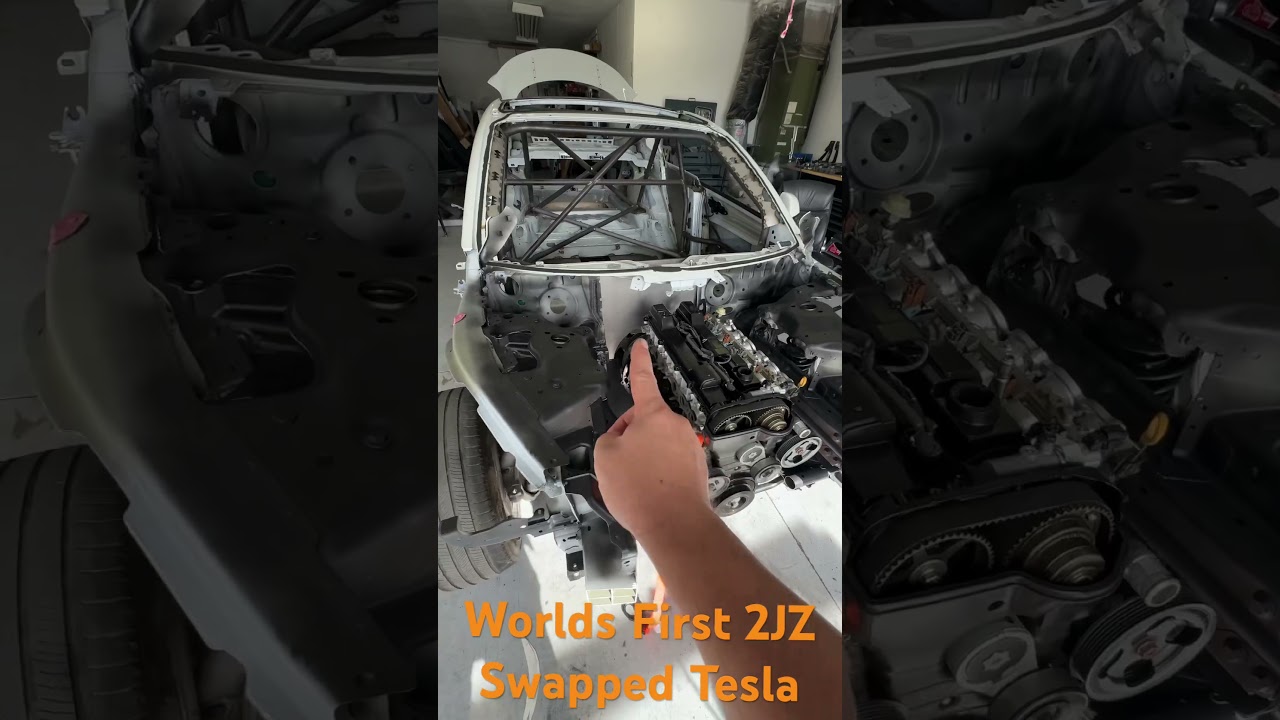 Worlds first 2JZ swapped Tesla     #2jz #2jzswap #2jznoshit #2jztesla #driftcar #superstreet #drift