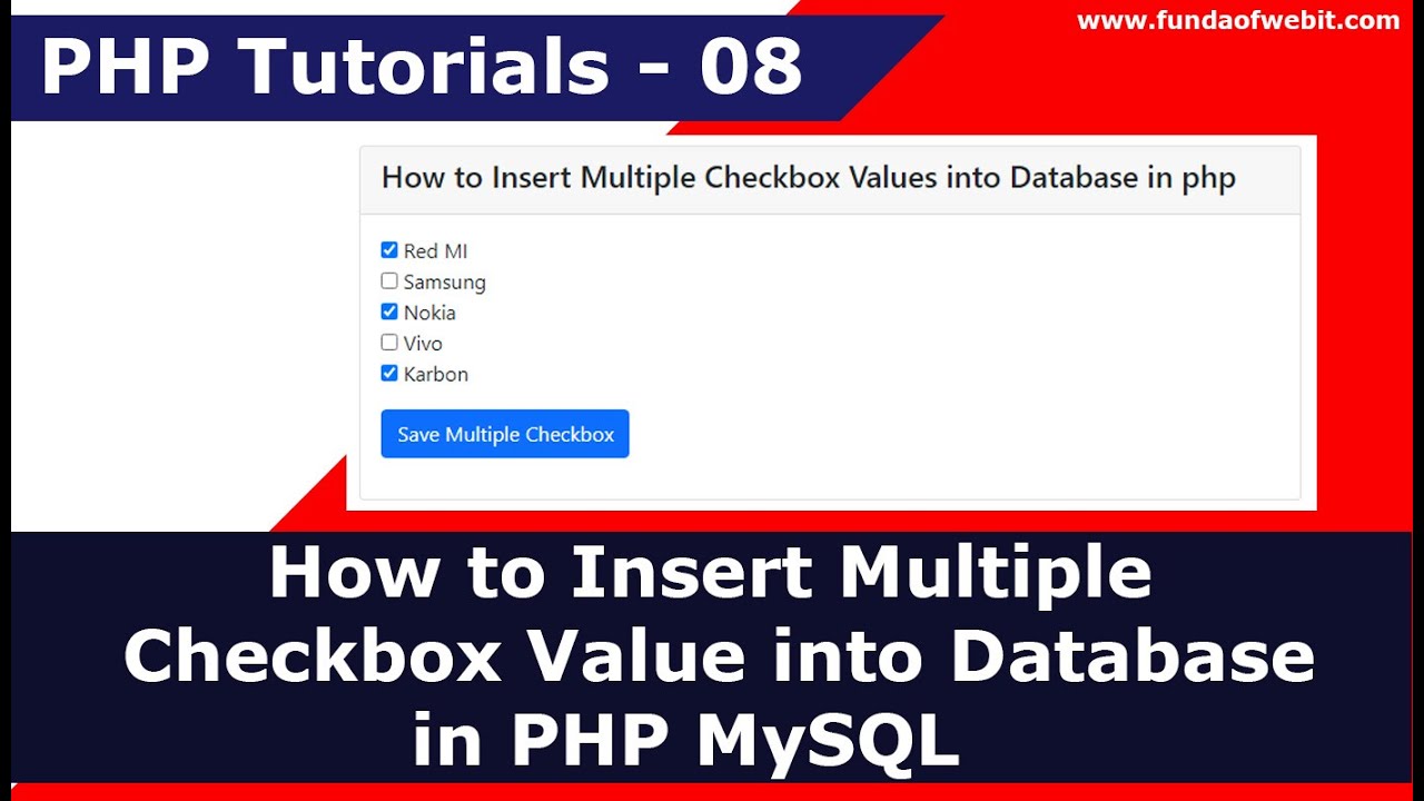 Как вставить несколько значений чекбоксов в базу данных в PHP MySQL | Учебники по PHP - 8
