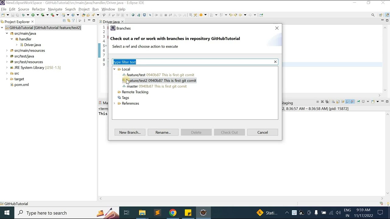 How to switch to another branch in eclipse