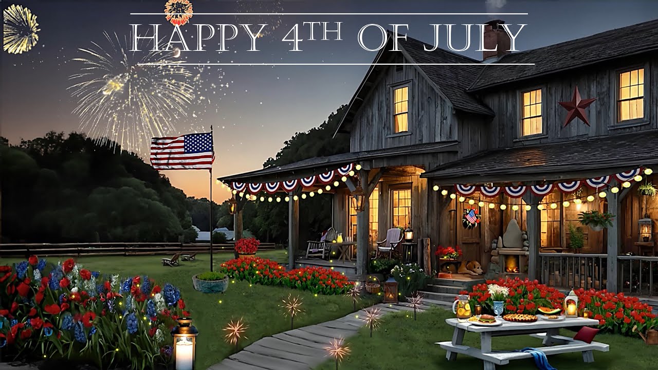 RUSTIC FARM 4th OF JULY CELEBRATION VIDEO-BBQ-WAVING AMERICAN FLAG-FIREWORKS-FIREFLIES-PATRIOTIC
