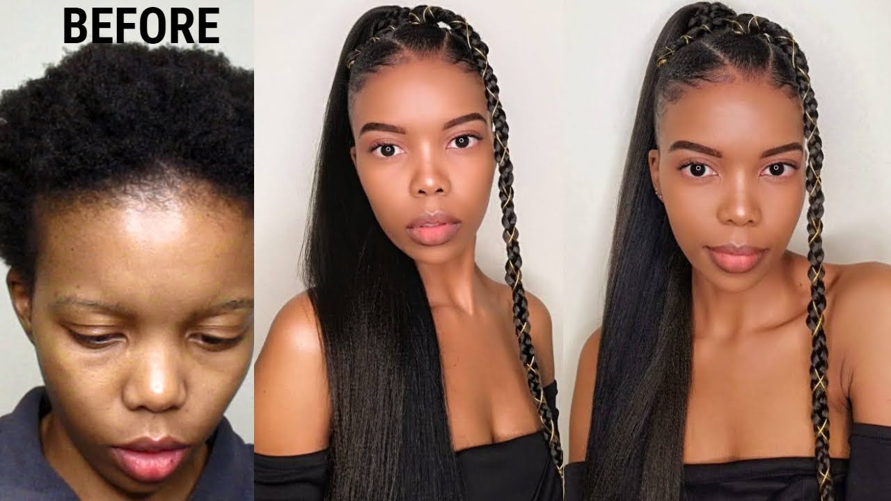 Braided ponytail on short 4c natural hair| No heat #4c| Isoplus hair gel |South African Youtuber