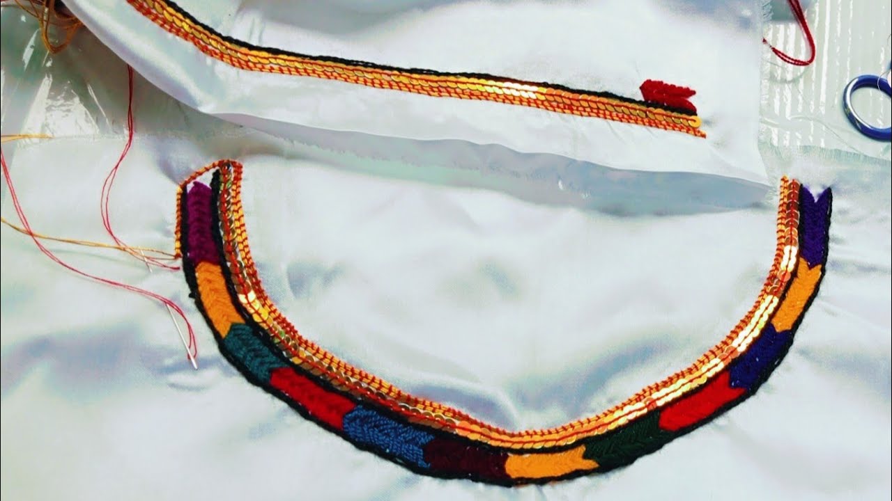 Easy hand embroidery design ||handmade embroidered frock work ||Sindhi mukka work