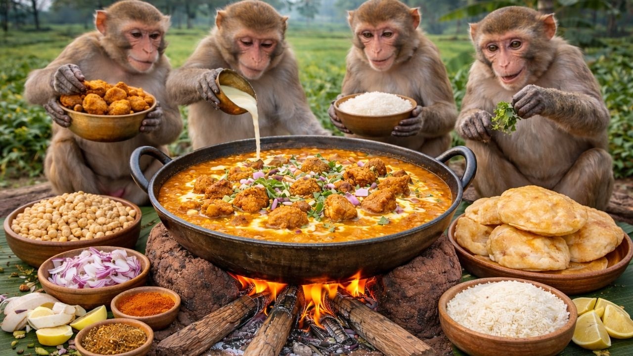 बंदरों ने मिलकर बनाई मलाई कोफ्ता 😋🔥🐒 Monkeys Cooked Malai Kofta Together