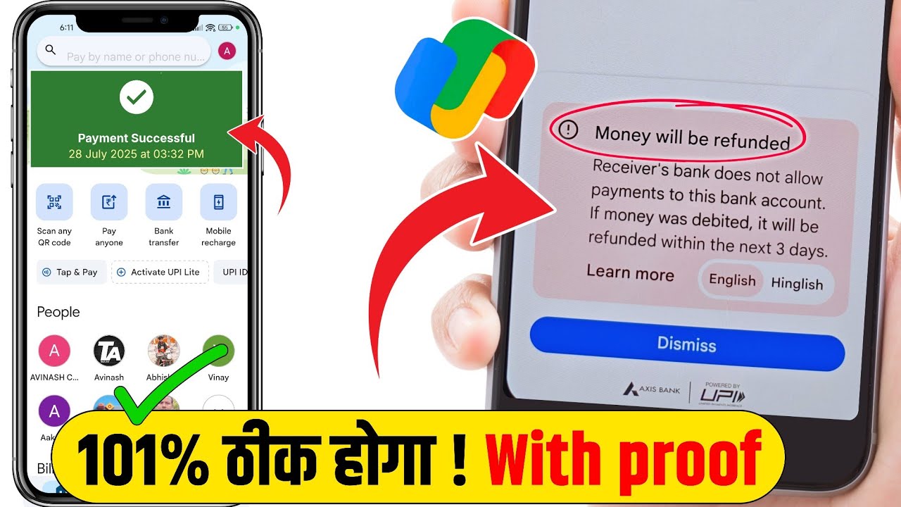 receiver bank doesn't allow payments to this bank account |money will be refunded google pay problem