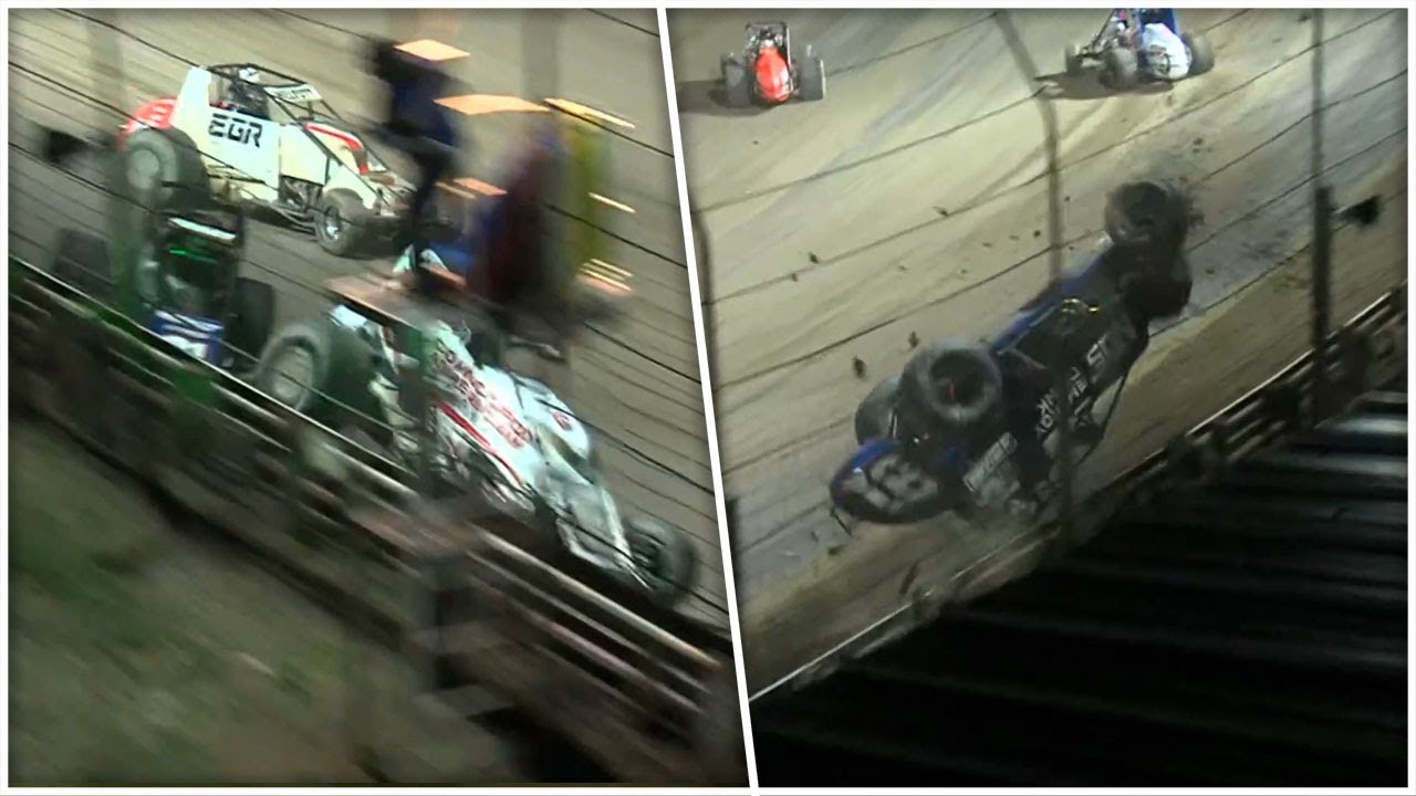 Justin Grant Has Huge Crash After Epic Battle With Brady Bacon | USAC Silver Crown at Belleville
