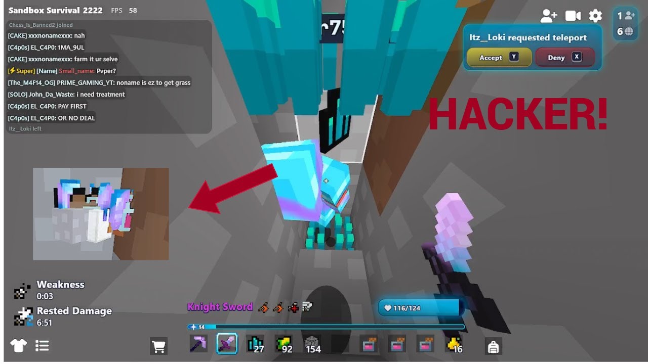 Bloxd.io Survival Hole pvp Killed 7 hacker + 1v6 || Got a lot of diamond set ( lobby 2222 )