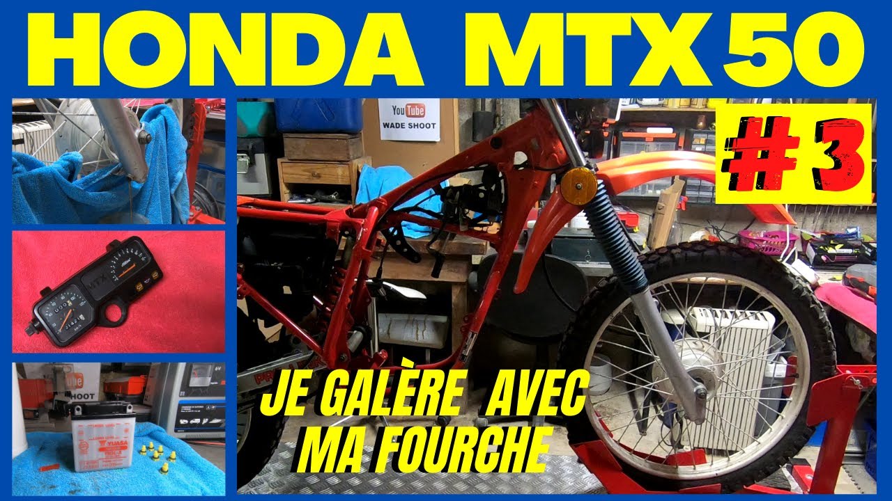 HONDA MTX 50 Vidange de Fourche avec l'huile BIWAY HAFA, Changement du Compteur et Batterie YUASA #3