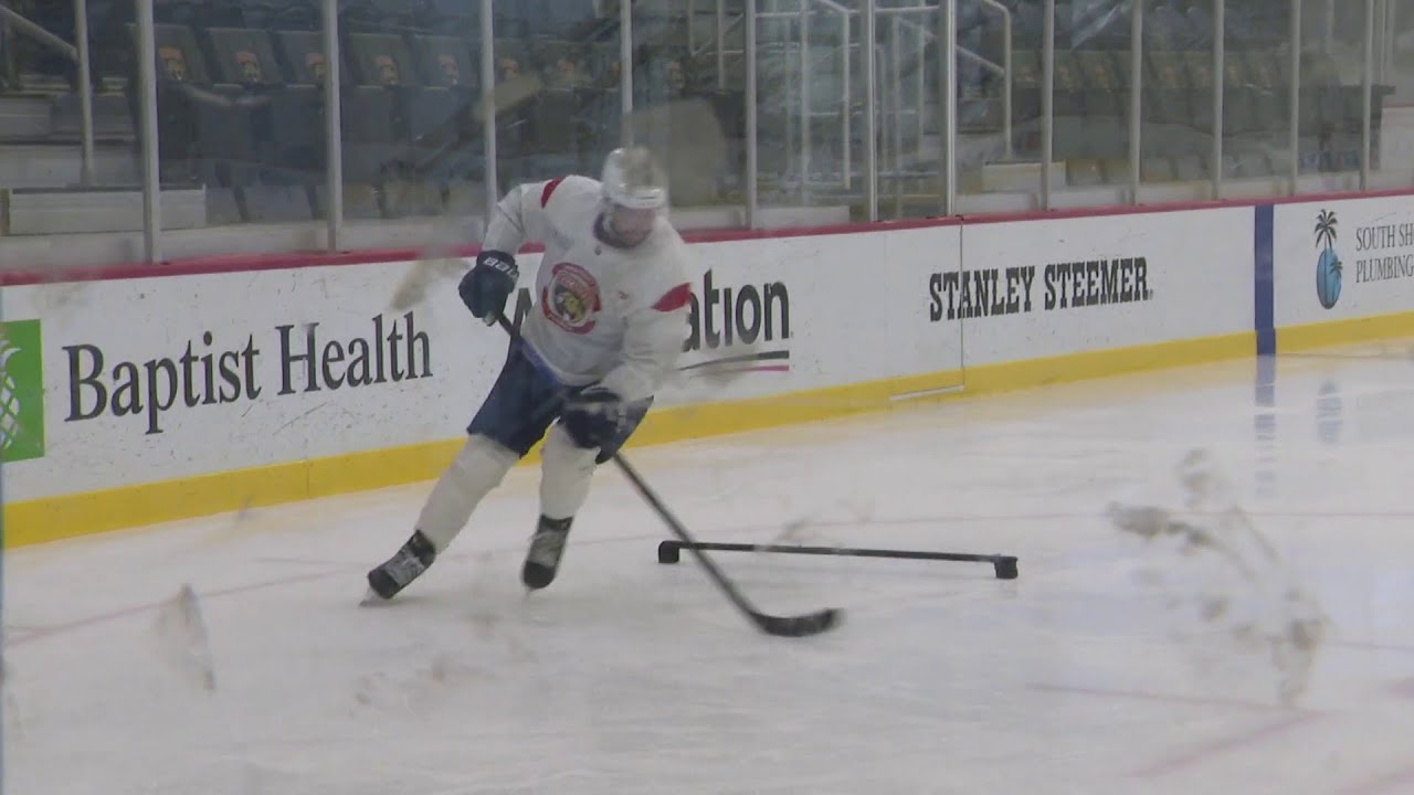 Panthers captain Sasha Barkov skating at practice facility