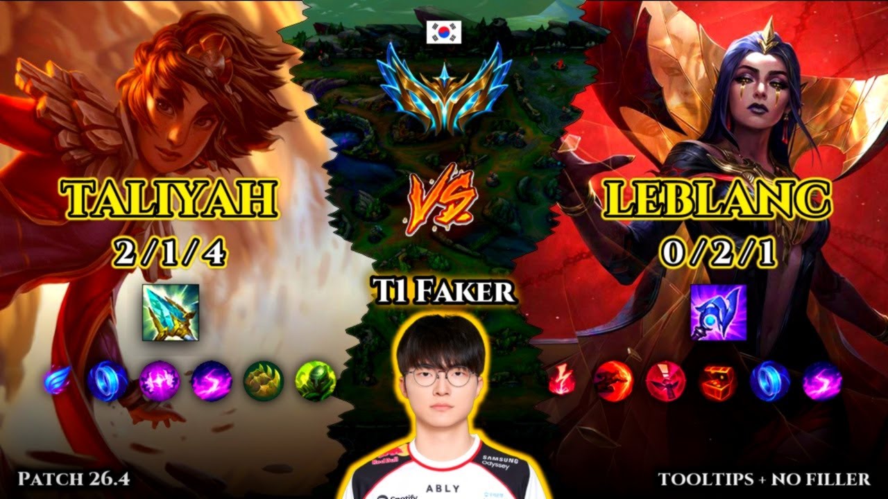 T1 Faker | Taliyah MID vs Leblanc | Patch 26.4 | 2026-02-20 | KR CHALLENGER