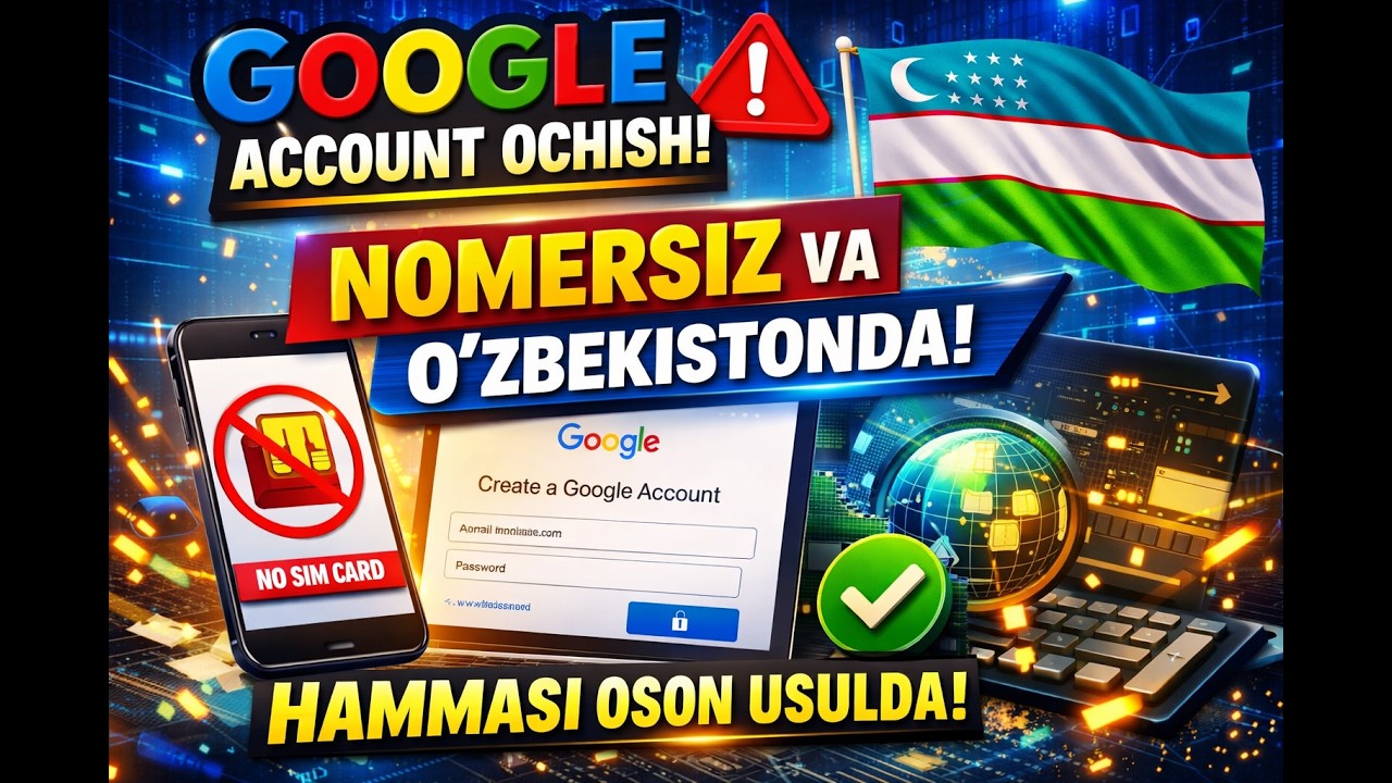 NOMERSIZ Google Account Ochish! O‘zbekistonda Eng Oson Usul