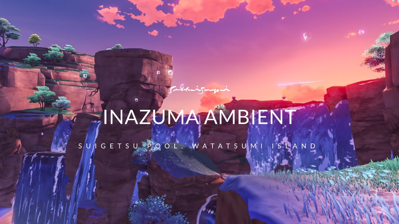 Watatsumi Island Inazuma Ambient Background Music Waterfall Forest Sound (30 Min) | Genshin Impact