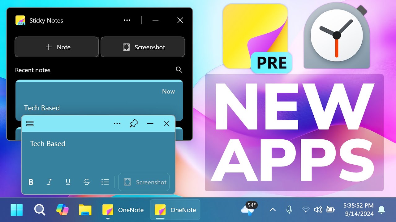 Новые приложения в Windows 11 &mdash; Sticky Notes с новым пользовательским интерфейсом и Clock с видже...