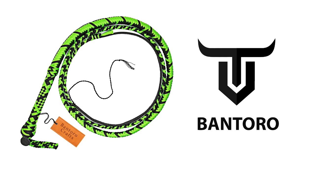Green Nylon Bullwhip / Paracord Whip in 16 Plait Braiding - Loud Cracking Whip By Bantoro