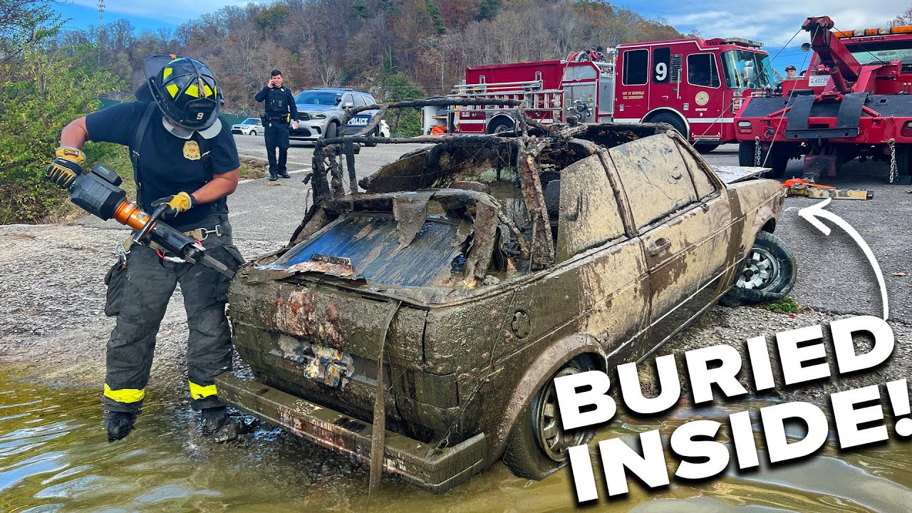 Fire Department Helped Us Inspect 80's Volkswagon Rabbit Found Underwater!