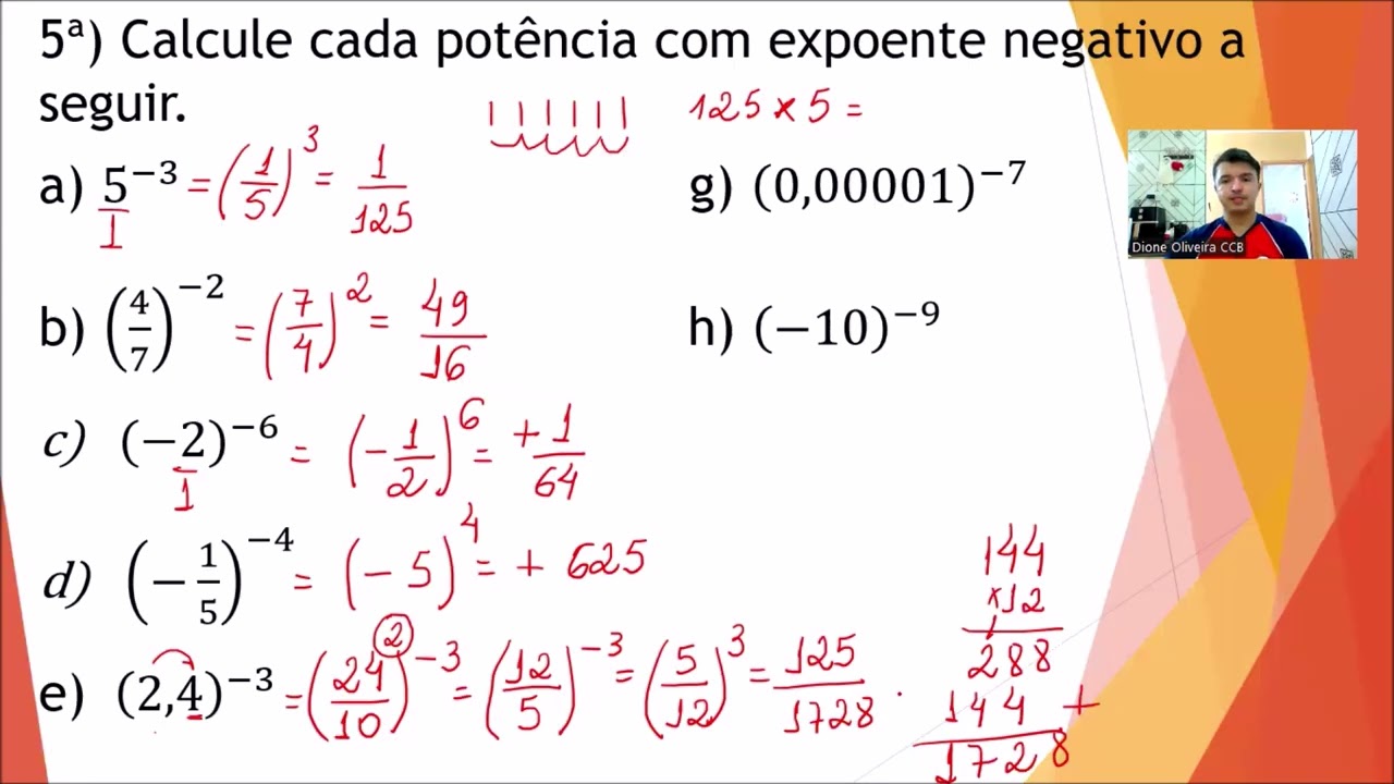 Potência com expoente Negativo e valor numérico de uma expressão.