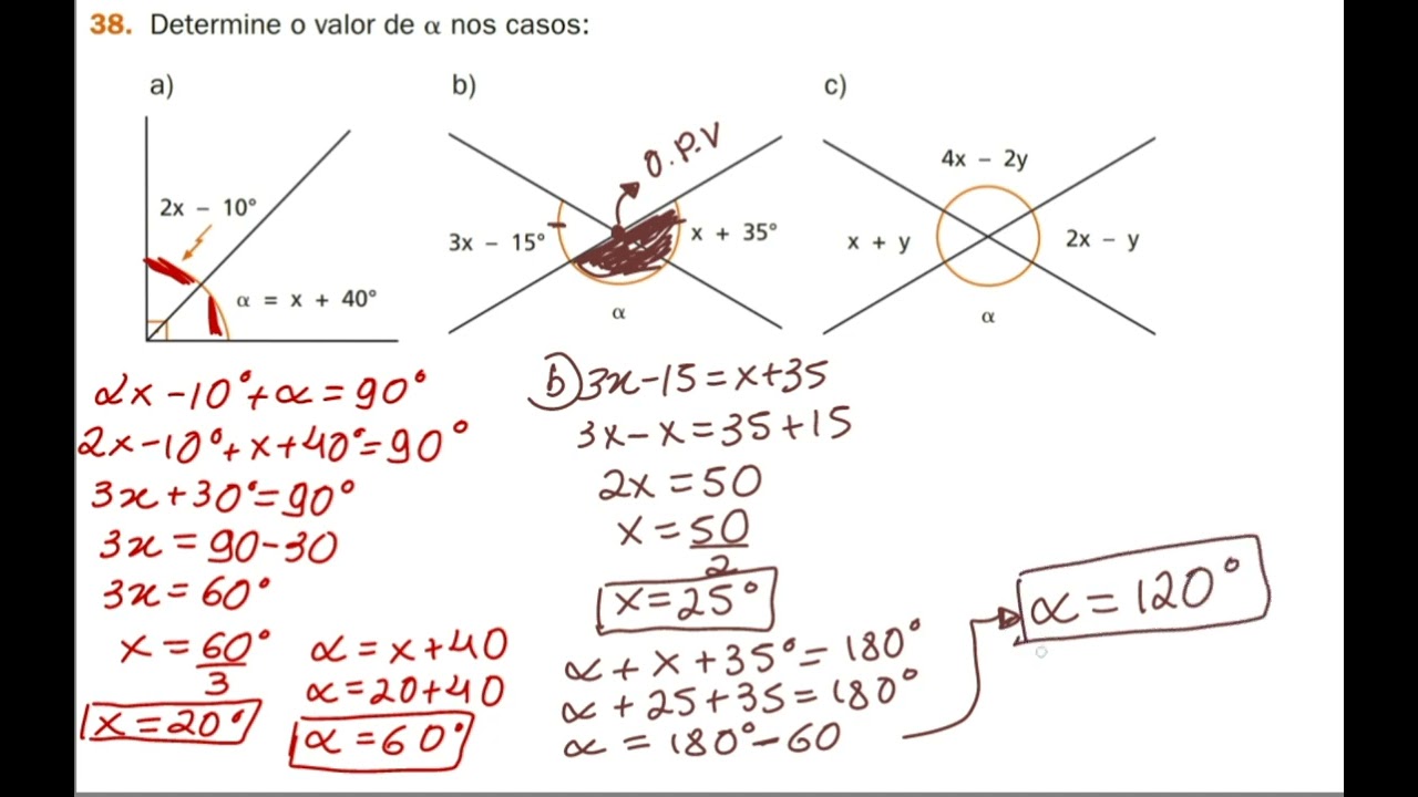 38- Determine o valor de alfa nos casos: