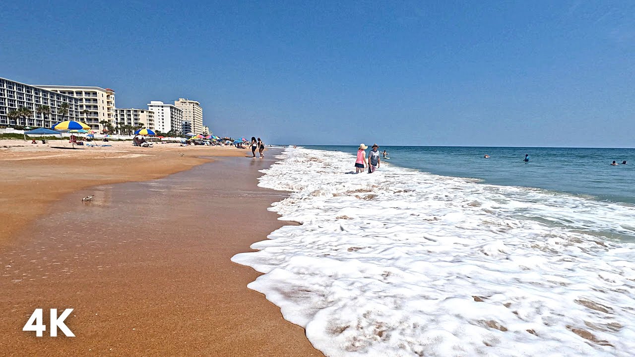 Ormond Beach, Florida 4K Walk, Soothing Ocean Waves Sounds