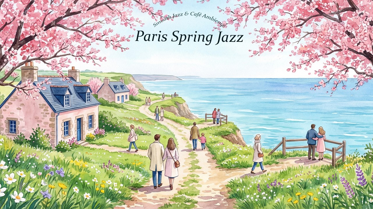 🌸 Paris Serenade Jazz | Romantic Paris Riverside Café & Cherry Blossom Spring Ambience ☕🎷