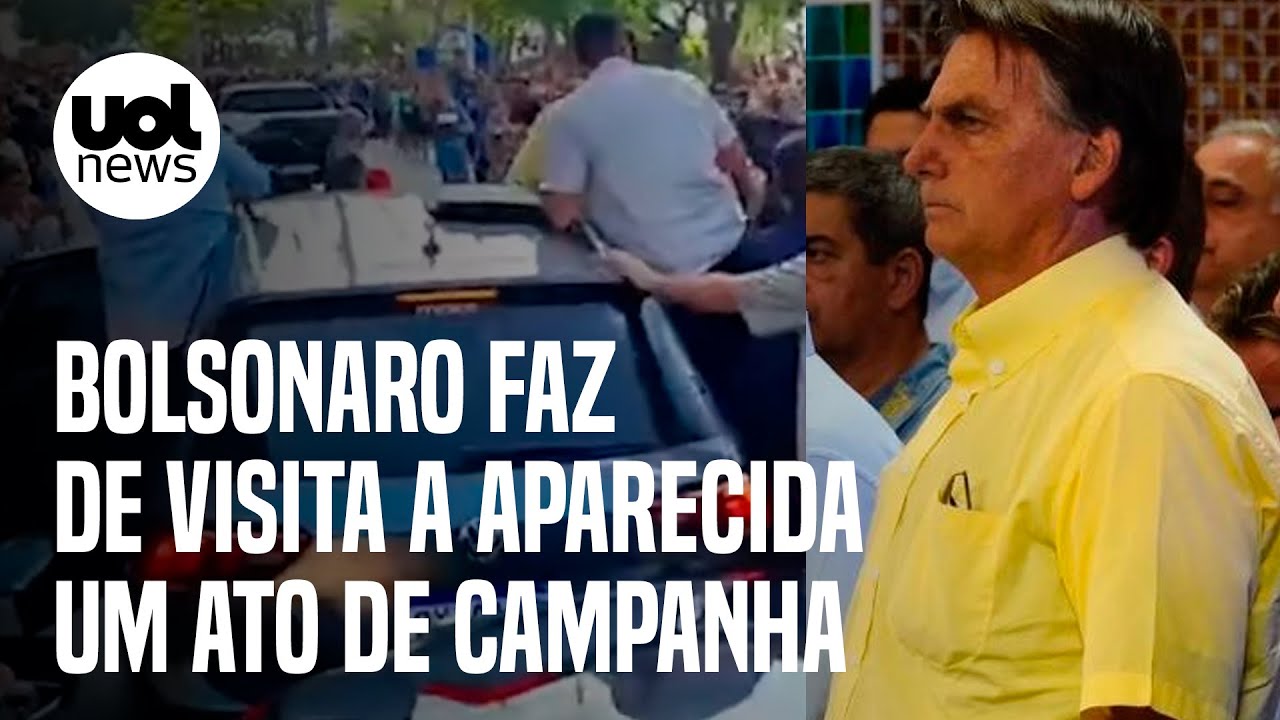 Bolsonaro em Aparecida: Pendurado em carro, presidente transforma visita em campanha