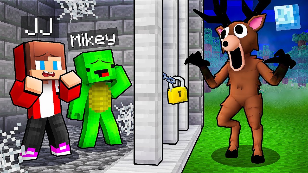 JJ and Mikey Got TRAPPED By The DEER From 99 Nights In The Forest in Minecraft - Maizen
